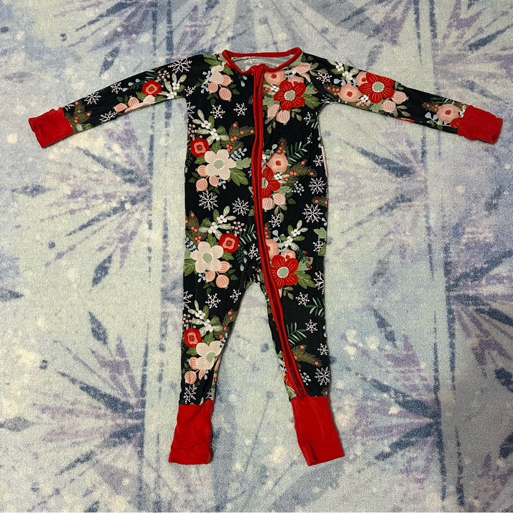 little sleepies poinsettia floral Christmas holiday zippy 12-18M